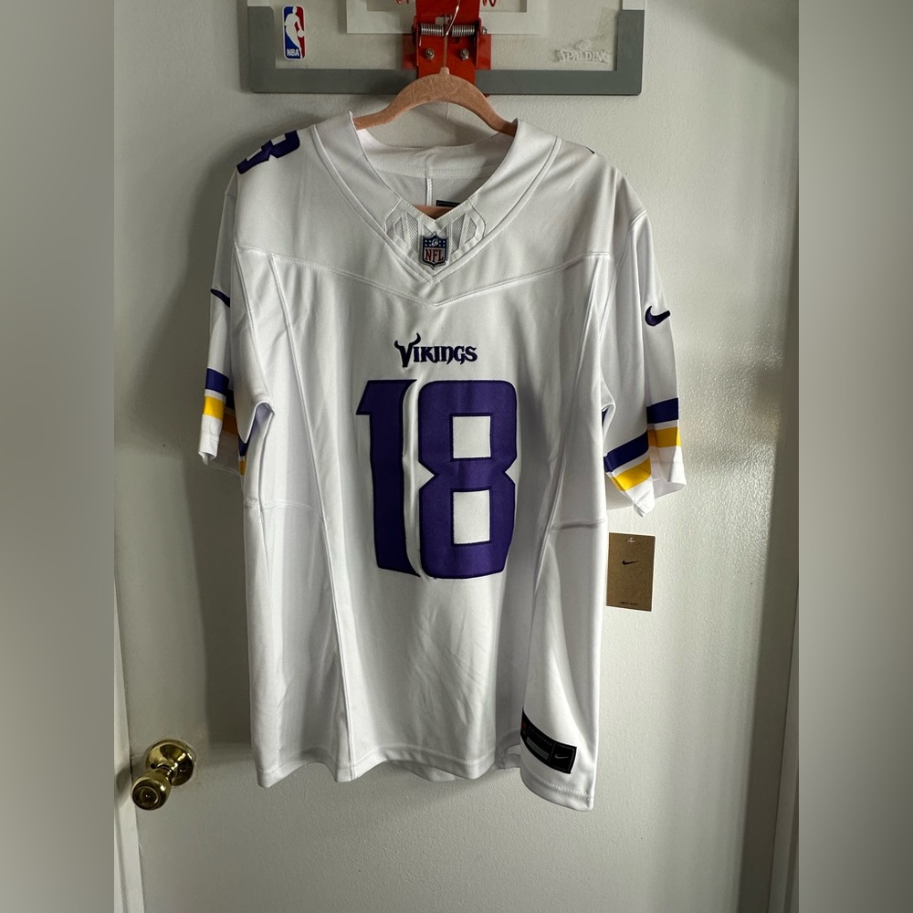 Nike White and Purple Men's Vikings Jersey